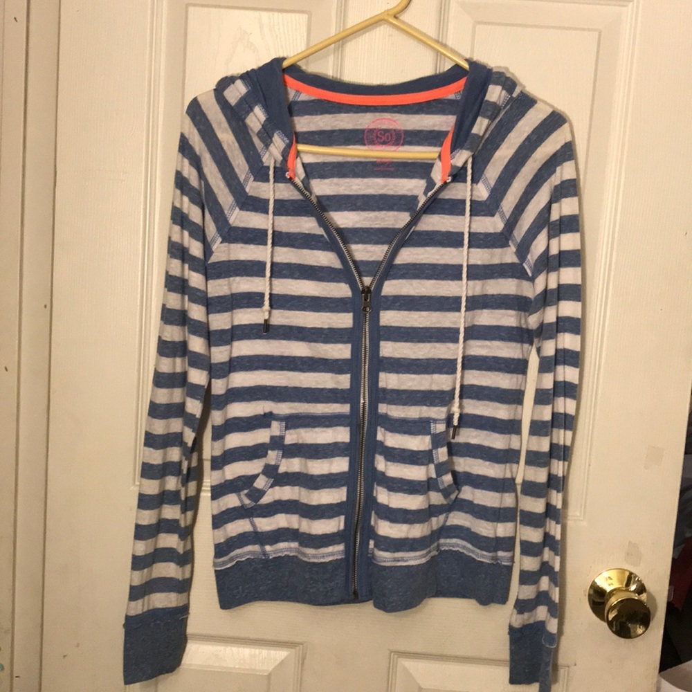 So Striped Zip Up Light Weight Sweater